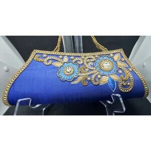 Beautiful Royal Blue Crystal/Bead Embroidery Embellished Evening Bag